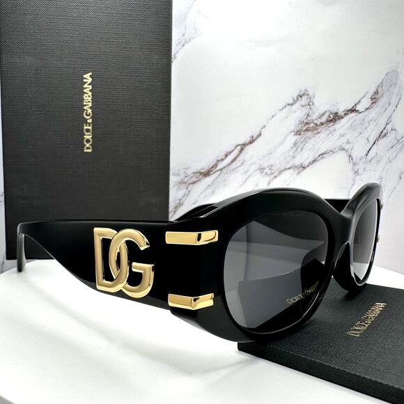 New Dolce & Gabbana Sunglasses Black Oval Acetate Gold Metal DG Gray Lens main image 11